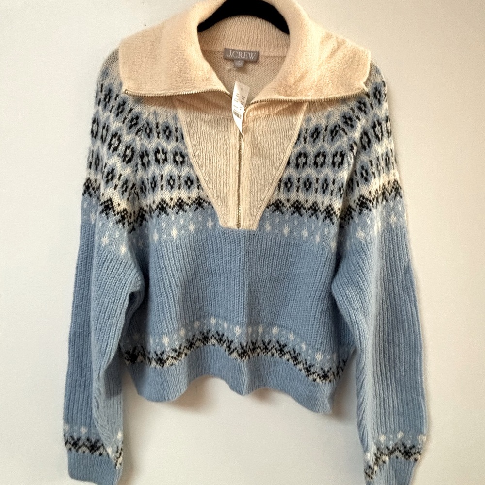J CREW | Fair Isle Alpaca Wool Blend Quarter Zip Sweater
